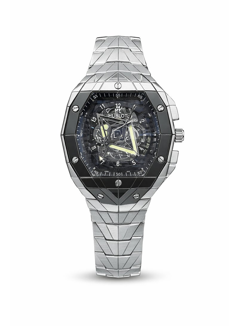 HUBLOT Men’s Stainless Steel Skeleton Watch with Black Bezel - Image 1